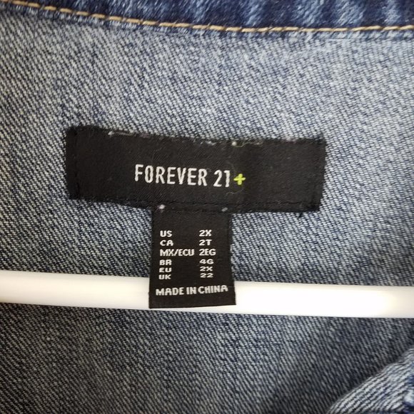 Forever 21 2x Denim Jean Jacket With Frayed Hem - Picture 8 of 13